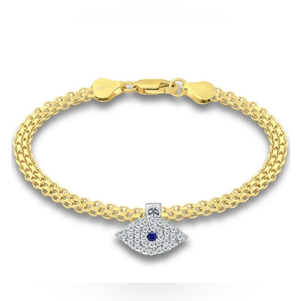 Cubic Zirconia Evil Eye Charm Bismark Chain Bracelet,
